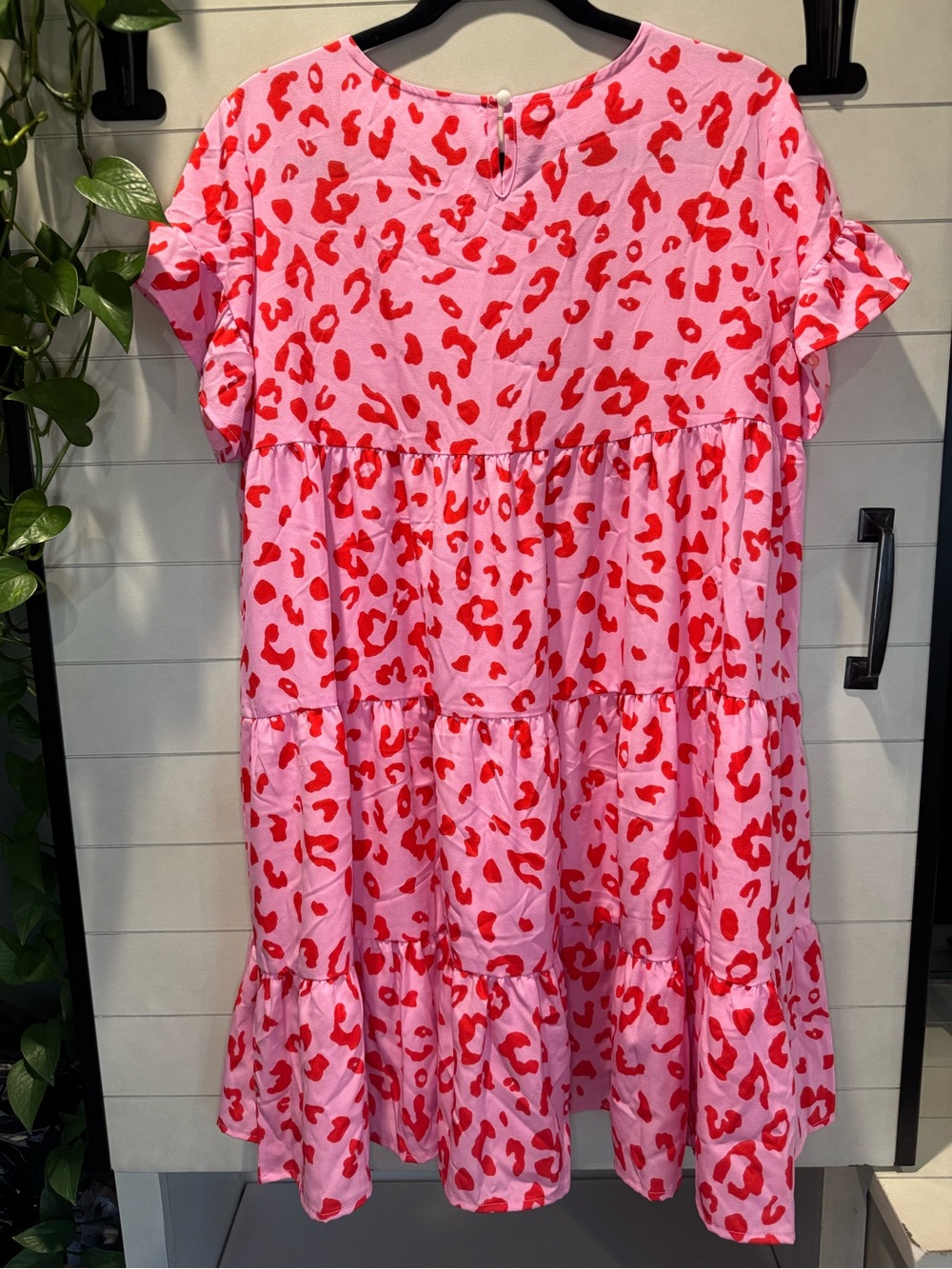 Pink Leopard Short Flounce Sleeve Tiered Dress - Picture 4 of 4